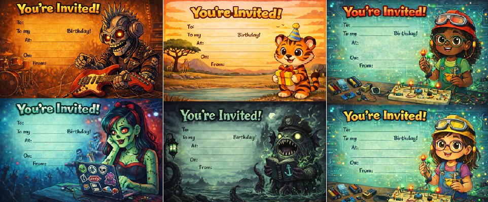 Looking for unique birthday invitations? 🎉 
I've got 6 free digital templates featuring fun designs like safari tiger 🐯, techy zombina 🧟‍♀️, robot musician 🎸, and more! 
Grab them from my Ko-fi store: ko-fi.com/ccconnected/sh… 
#birthdayinvitations #birthdaytemplates #koficreator