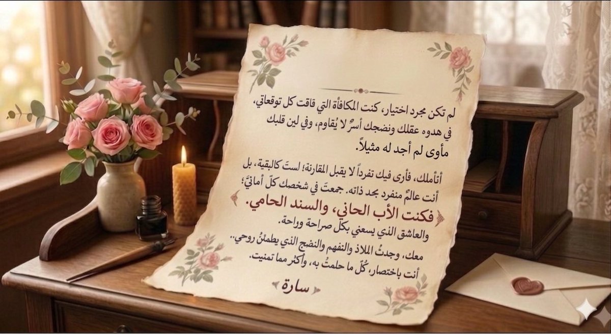 20012002Saso's tweet photo. لم تكن مجرد اختيار كنت المكافأة التى فاقت كل توقعاتي فى هدوء عقلك ونضجك أسّر لا يقاوم وفى لين قلبك مأوى لم اجد له مثيلاً أتاملك فأرى فيك تفردًا لا يقبل المقارنة لست كالبقية بل أنت عالم منفرد بحد ذاته جمعت فى شخصك كل أماني فكنت الاب الحانى والسند الحامى https://t.co/eB5HqtUBpJ