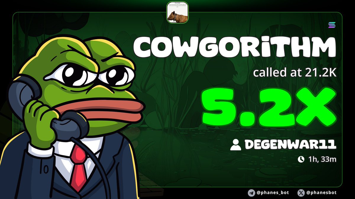 DegenWar01's tweet photo. 5x profits on my alpha call on #COWGORITHM
CA>> 5jYVapvGEnEBoWtAose6mtgryy9yeCk2TsTEgT4dA3oq
#memecoin #solana #Degen https://t.co/gYLbnTU3SK