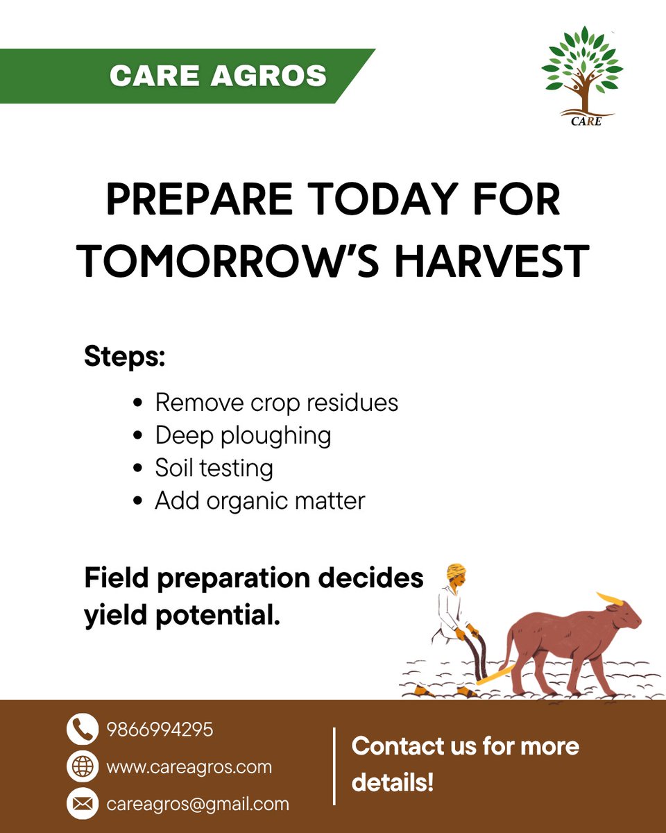 careagros123's tweet photo. Good preparation ensures strong crop performance.
#FieldPreparation #CropCycle #FarmPlanning ##www.careagros.com
field preparation for next crop, pre kharif farming tips https://t.co/kRDNsiQ62a