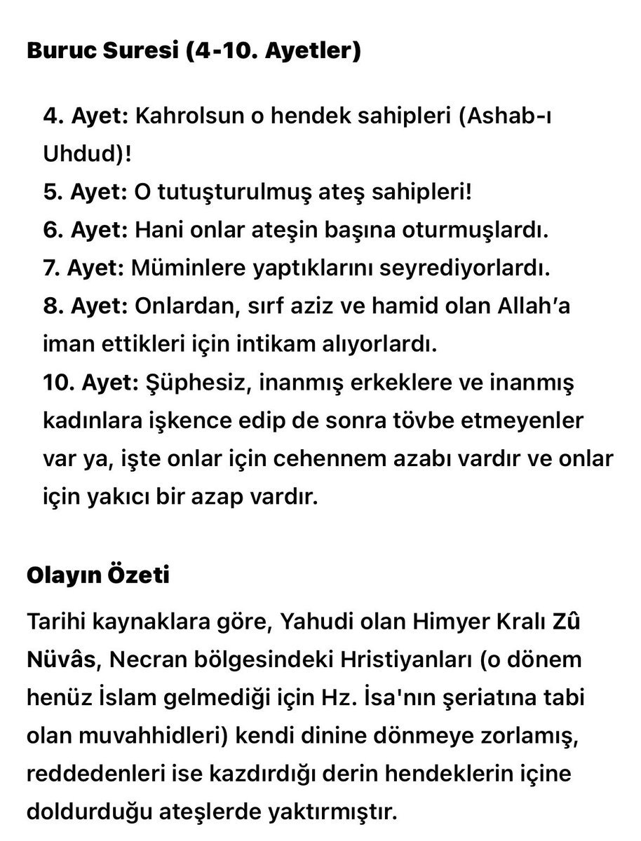 alicakmak051's tweet photo. @neyikaybettik @karakartal_2025 Buruc süresi 4-10 ayetlerde Hz İsa zamanında zalim Yahudi kral tarafından yakılan hristiyanlardan bahseder.Ashab-ı Uhdut vakası olarak bilinir. https://t.co/eYkps1vjTq