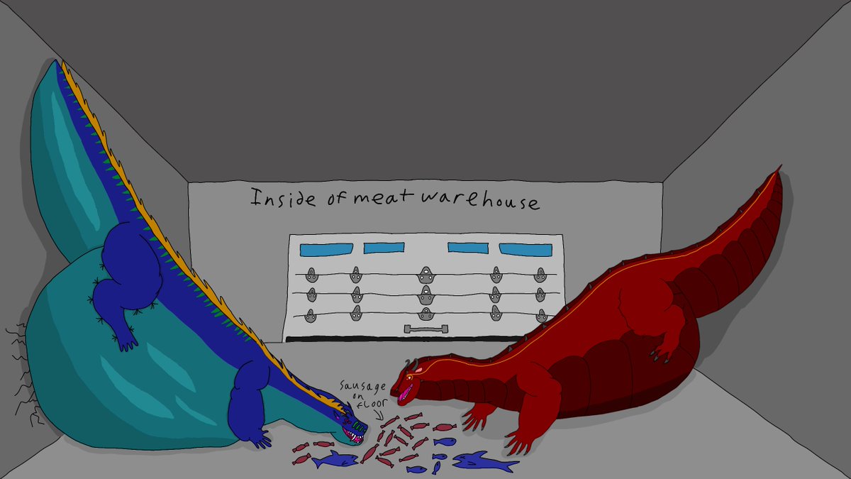 I just done draw our chonky noodle dragons Imoogi and Aecth nom everything at the meat warehouse. #fat #easterndragon #belly