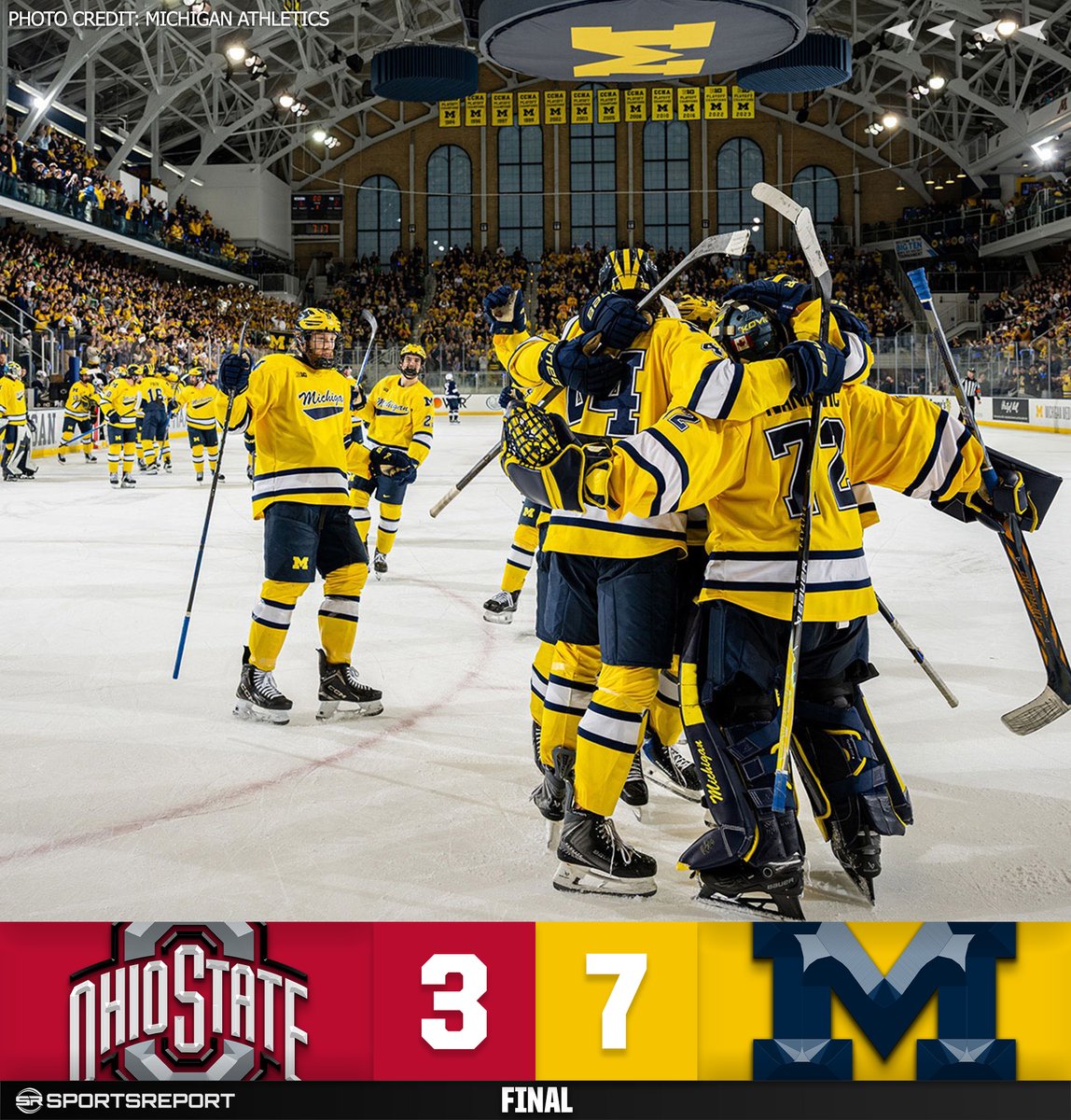 SRWolverines's tweet photo. WOLVERINES WIN!!! Michigan Hockey dominates Ohio State to win the Big Ten Hockey Tournament Championship!!! https://t.co/CkkQXGAvWR