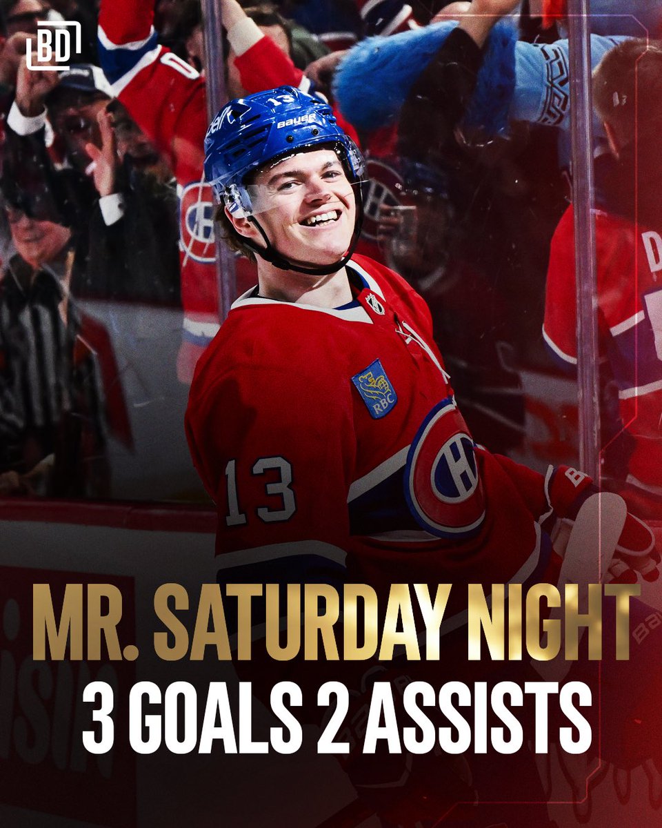 BarDown's tweet photo. Cole Caufield, aka “Mr. Saturday Night,” with a 5-point performance against the New York Islanders. 🔥 https://t.co/viJaufEYpy