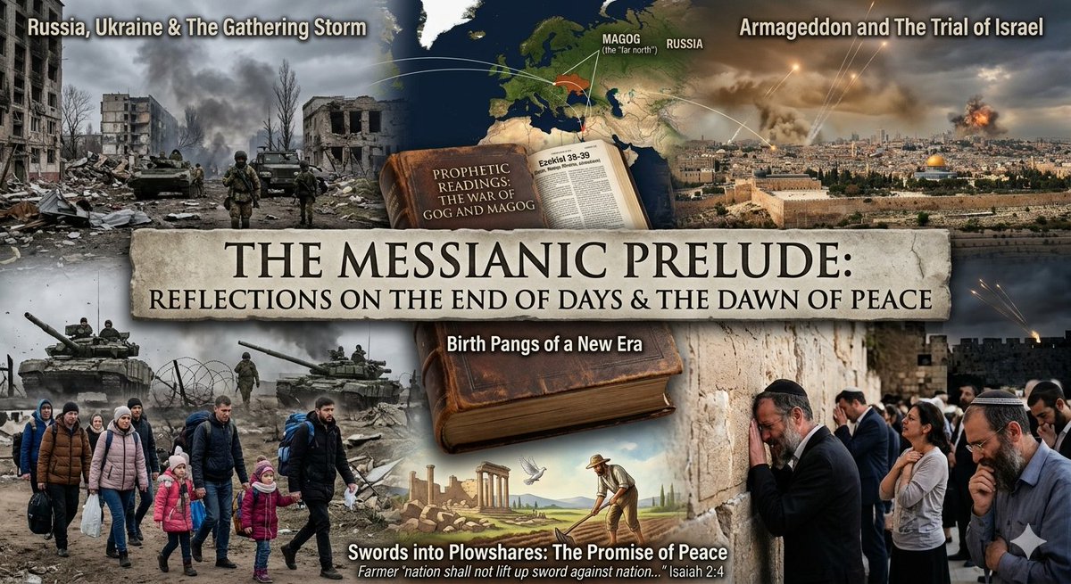 MosheLandman's tweet image. From conflict to clarity. Global events are sparking reflections on ancient prophecies, viewing today's trials not as an end, but as the 'Messianic Prelude' to an era of universal peace. It's the labor before the new birth. #Prophecy #EndofDays #MessianicAge