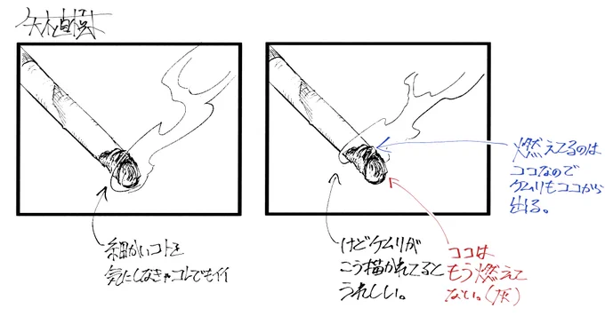 漫画やアニメにおける喫煙描写で見てしまう箇所。 