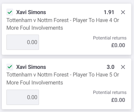 TipsCentral2026's tweet photo. Simons managed 4 foul involvements in the h2h earlier in the season and is averaging 3.2 foul involvements per 90 this season. With this being a 6 pointer and both teams need a result, a fiery game with lots of fouls could be a high possibility here.

Units advised:
4 foul involvements=1.25 units
5 foul involvements=0.5 units

Remember to cash out if he's not starting!