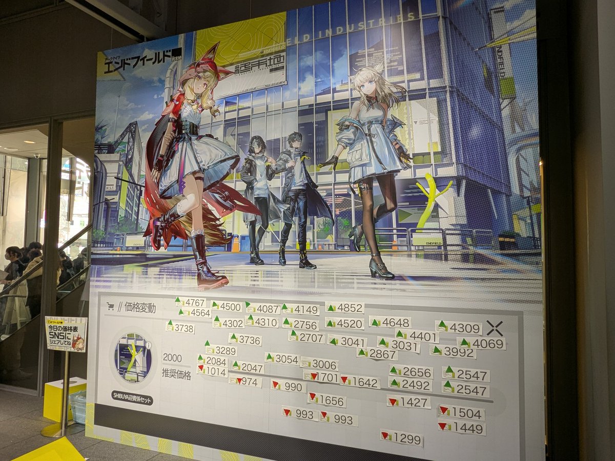 渋谷のエンドフィールドコラボに行ってきたんだけど
ぬいぐるみは朝イチ組で瞬殺されてました💦

もし欲しいって方は10時〜で行かないと無理かも
ミニ展示ブースもあって楽しかった！

これ、午後の部取った人グッズ何も残ってないんじゃってくらい並んでた

 #エンドフィールド