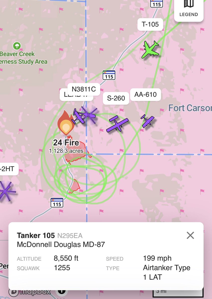 SpearJosh's tweet photo. Starting to bring some big-gun air assets to the #24Fire with an MD-87 and CL-415 Super Scooper on scene. Rapid fire growth continuing #COwx https://t.co/UC7mCqcf4l