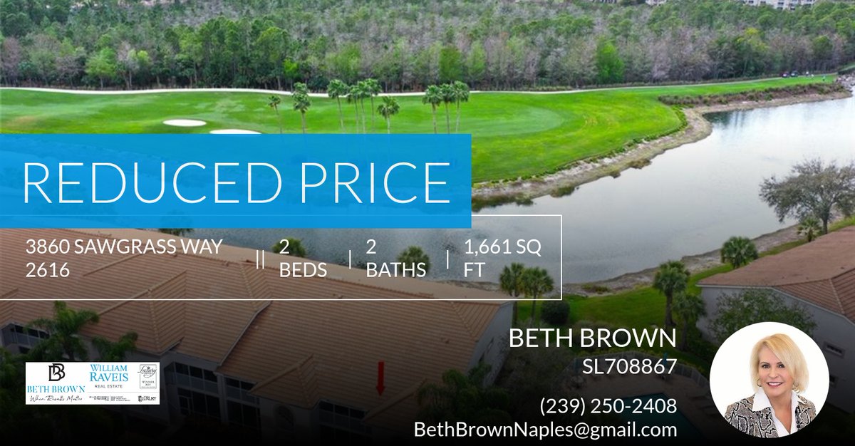 bethbrownnaples's tweet photo. 📍 Reduced Price 📍 This recently reduced home at 3860 Sawgrass Way 2616 in Naples won't last long, so, don't wait to set up a showing! Reach out here or at (239) 250-2408 for more information!

Beth Brown
William Raveis Realt... https://t.co/JJETojmBu0 https://t.co/03zwI0QZTv