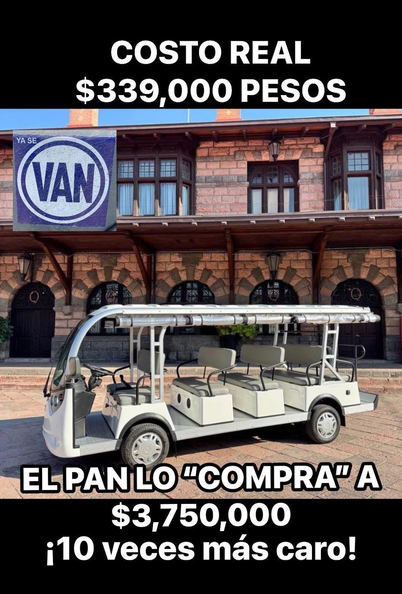 El precio de estos carritos oscila entre 300 - 400 mil pesos.

El alcalde panista de Querétaro los compró en 3 millones 750 mil pesos.

Se nota que estás juntando para tu campaña <a href="/FeliFerMacias/">Felipe Fernando Macías</a>. Eres un raterazo.