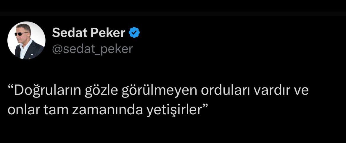 Doğruların gözle görülmeyen orduları vardır ve onlar tam zamanında yetiştirler 
REİS SEDAT PEKER 
@Sedat_Peker
#SedatPeker