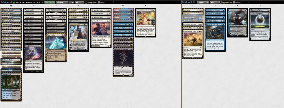 KS_sleeping's tweet photo. Modern SC
w/ Esper Blink
R1 Boros Hammer ○○
R2 Jeskai Blink ○○
R3 Jeskai Blink ××
R4 Izzet Prowess ○○
R5 Amulet Titan ○○
R6 Jeskai Chant ×○○
R7 Jeskai Blink ××
R8 Aurora Domain ○○
R9 Jeskai Blink ××
6-3

ご都合ケイシージョーンズキモすぎるので増えるならオーク入れます。 https://t.co/8M2mUOaRVi