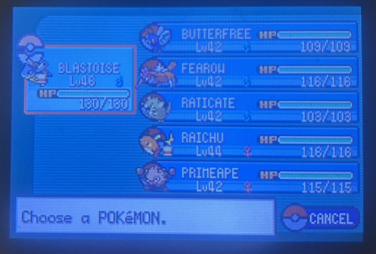 Craig8396's tweet photo. Made it to the Elite 4 using pokemon caught before the first gym, time to level up and smash it! #PokemonFireRed https://t.co/kFfDrUmamz
