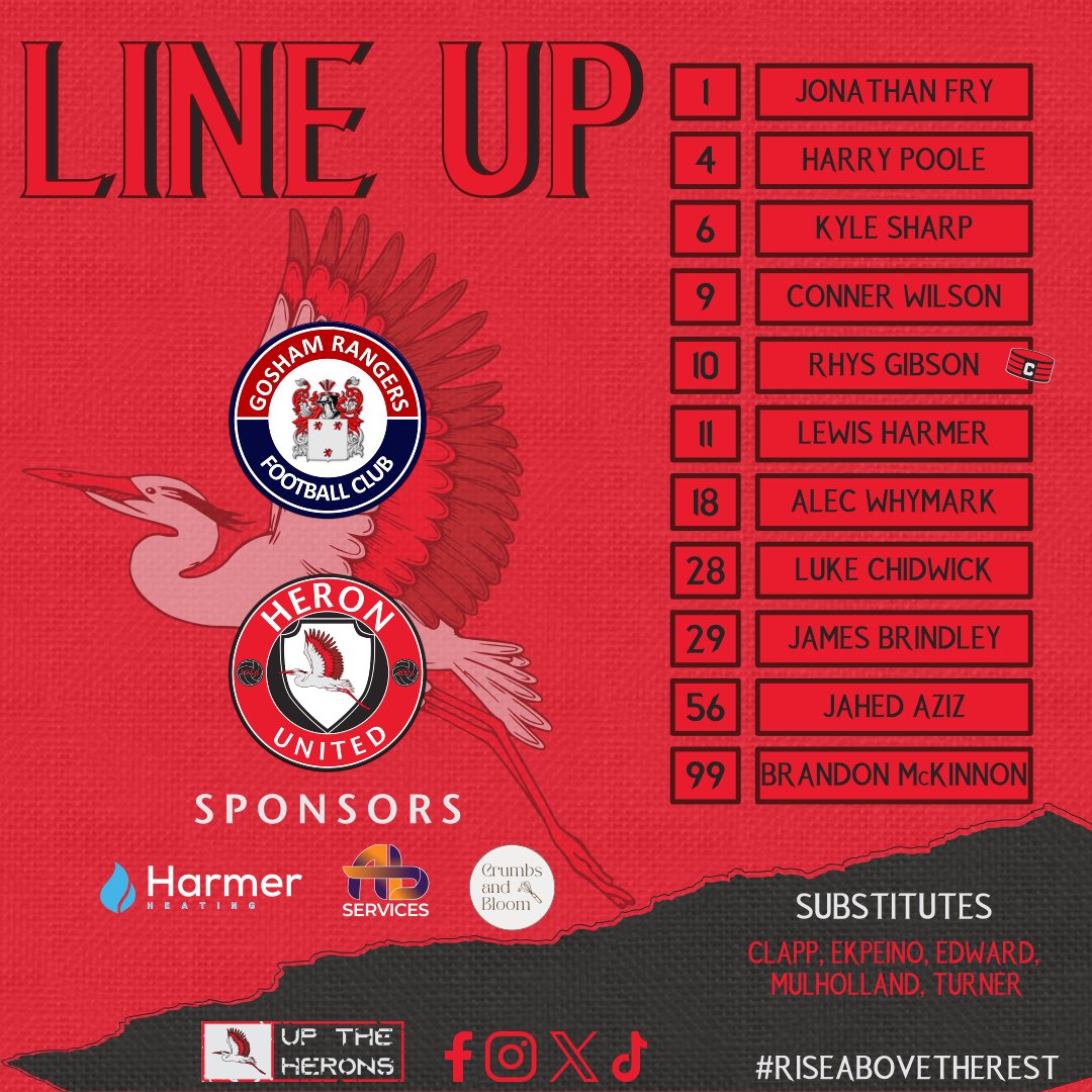 Heronutd's tweet image. Our Starting XI For Today’s Game.

Heron United face Gosham Rangers in the PDFA Sunday Plate, with a place in the final up for grabs. Big game, big moment, big opportunity! 💪⚽️

🔴⚫⚪
#UTH #RiseAboveTheRest