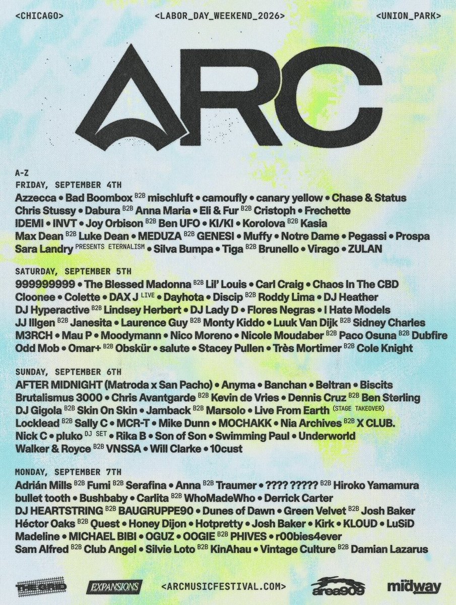 EDMtree_'s tweet photo. El verano ya se empieza a sentir en Chicago. 🔥

✨ @arcmusicfest anuncia su edición 2026 con un lineup liderado por Anyma, Underworld y Sara Landry, además de expandirse a cuatro días. 🤩

🪩 Una señal clara del crecimiento del techno y house en uno de los festivales más importantes de EE.UU.