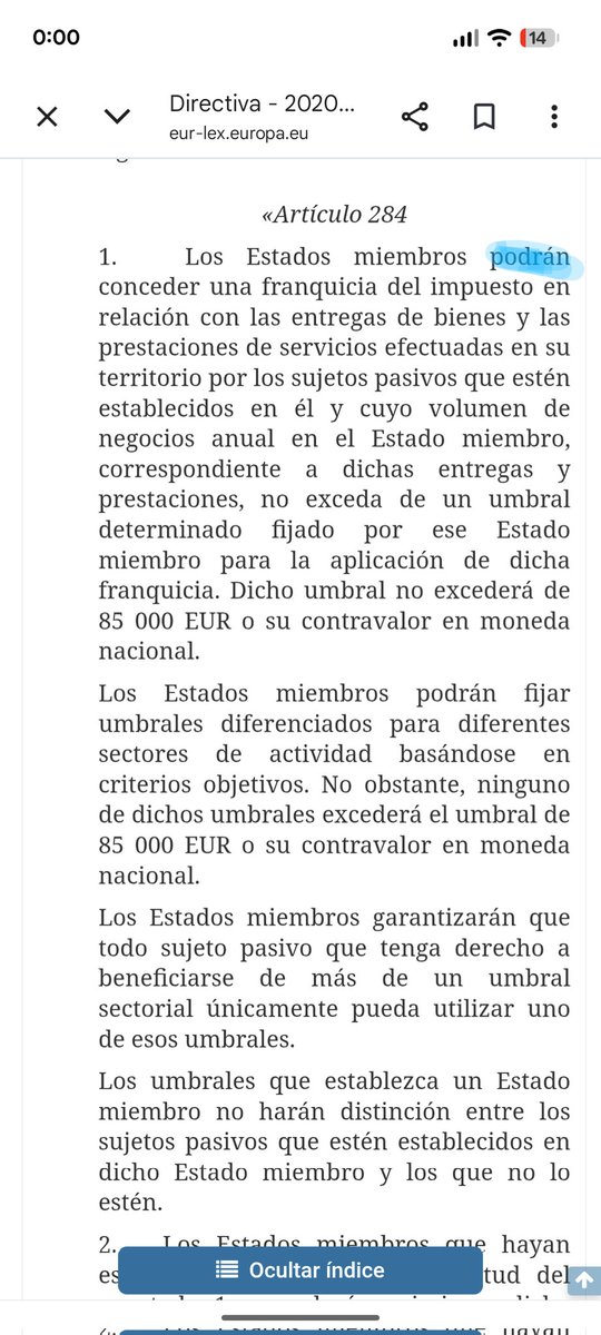 henritoad's tweet photo. @CarrascosaCris_ @javierburonc Dice "podrán". La directiva sólo obliga a franquiciar IVA aplicado a operaciones en otros países UE https://t.co/rPt0GEuOIn