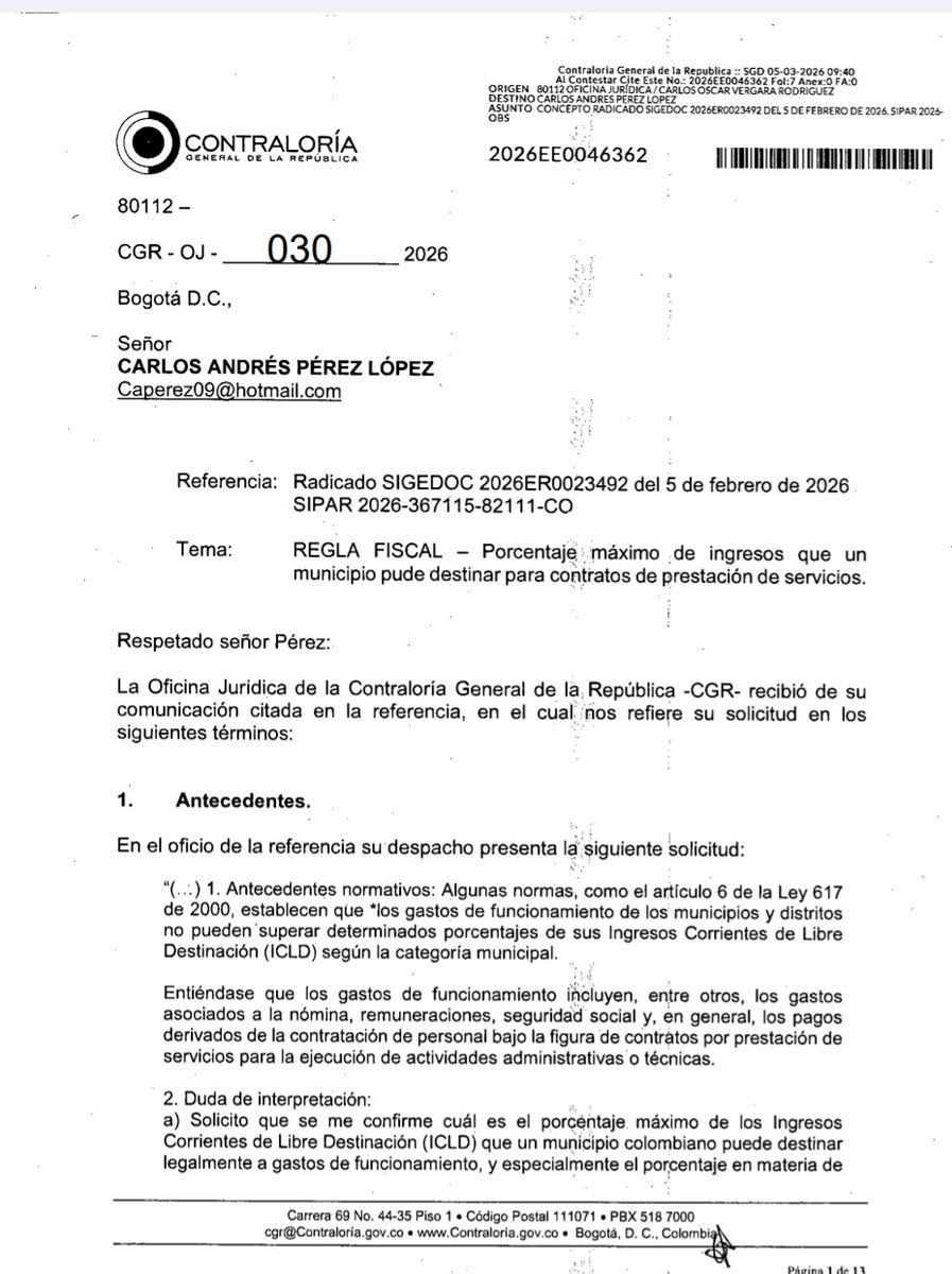 IMPORTANTE-Contratación Estatal: Concepto de la CGR respecto de límites de gasto de la ley 617 de 2000 para celebración de contratos de prestación de servicios en municipios
drive.google.com/file/d/1YUCN2b…