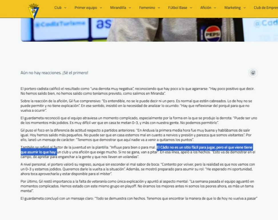 portalcadista's tweet photo. No sé qué problema hay, David o qué hay que dejar de entender. 

Si hasta la web oficial del Cádiz CF incluye literalmente la cita de la frase del titular. https://t.co/zRK4i6RH8O