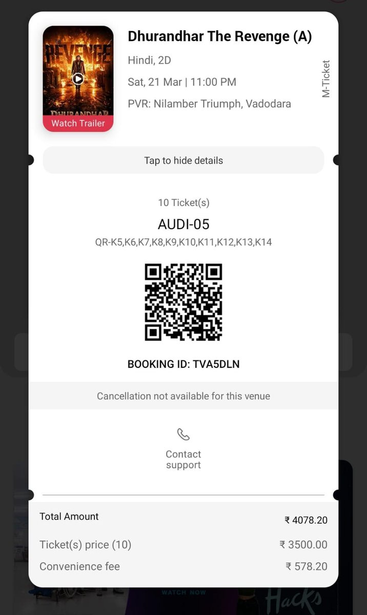 sameer_0930's tweet photo. Disappointed with @PVR_Care @_PVRCinemas Nilamber Triumph, Vadodara, the 11 PM show of #Dhurandhar2 (21/03/26), the screening was cut off before the 2nd post-credit scene. 40 min ads were shown, but the actual movie was cut short! This is a total service failure.@AdityaDharFilms https://t.co/Xl2WgZWdT7