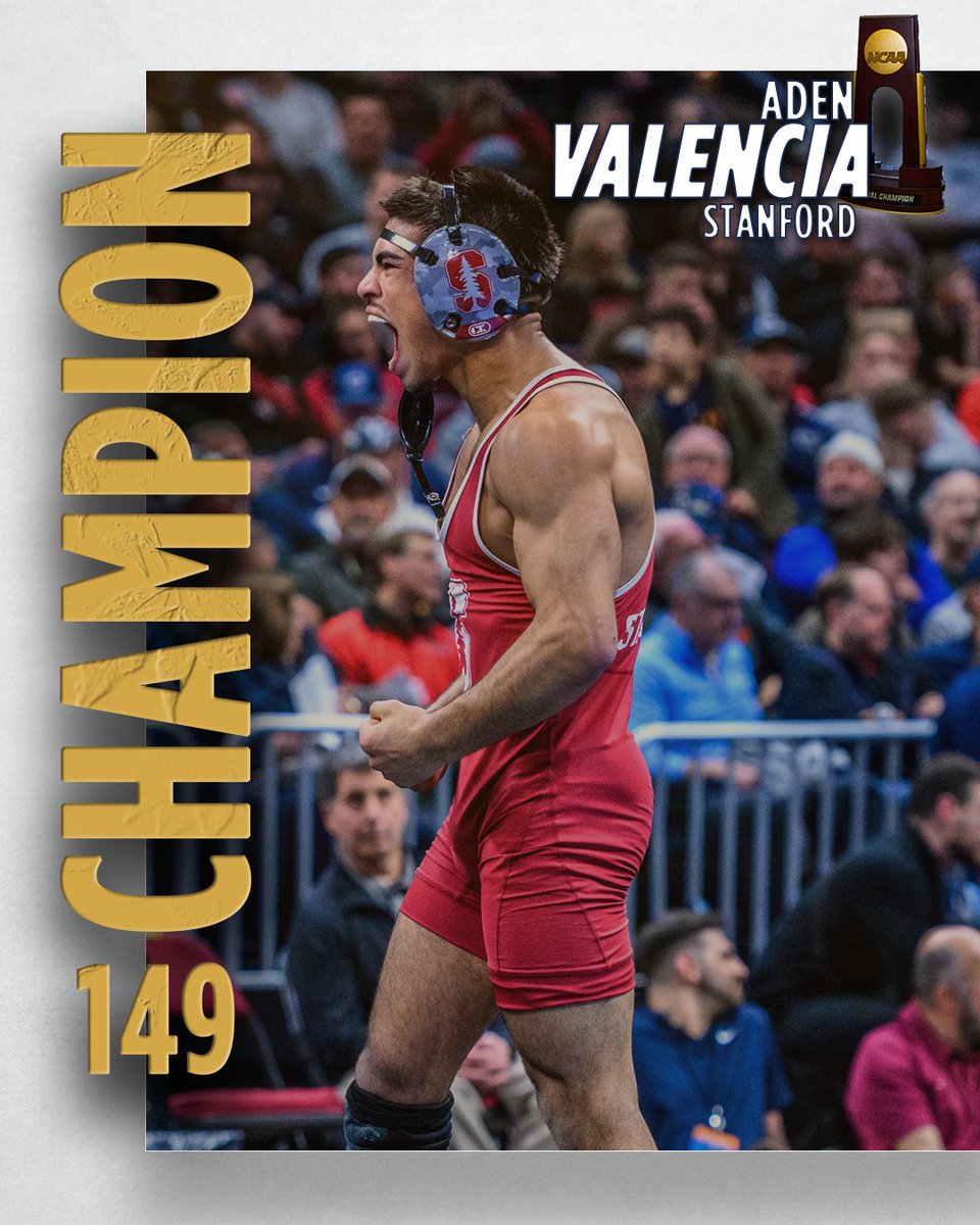 USAWrestling's tweet photo. Another freshman national champion and the third national champion all-time for @CardWrestling #10-seed Aden Valencia with the takedown in OT. #NCAAWrestling https://t.co/57yRdbJ8Ht