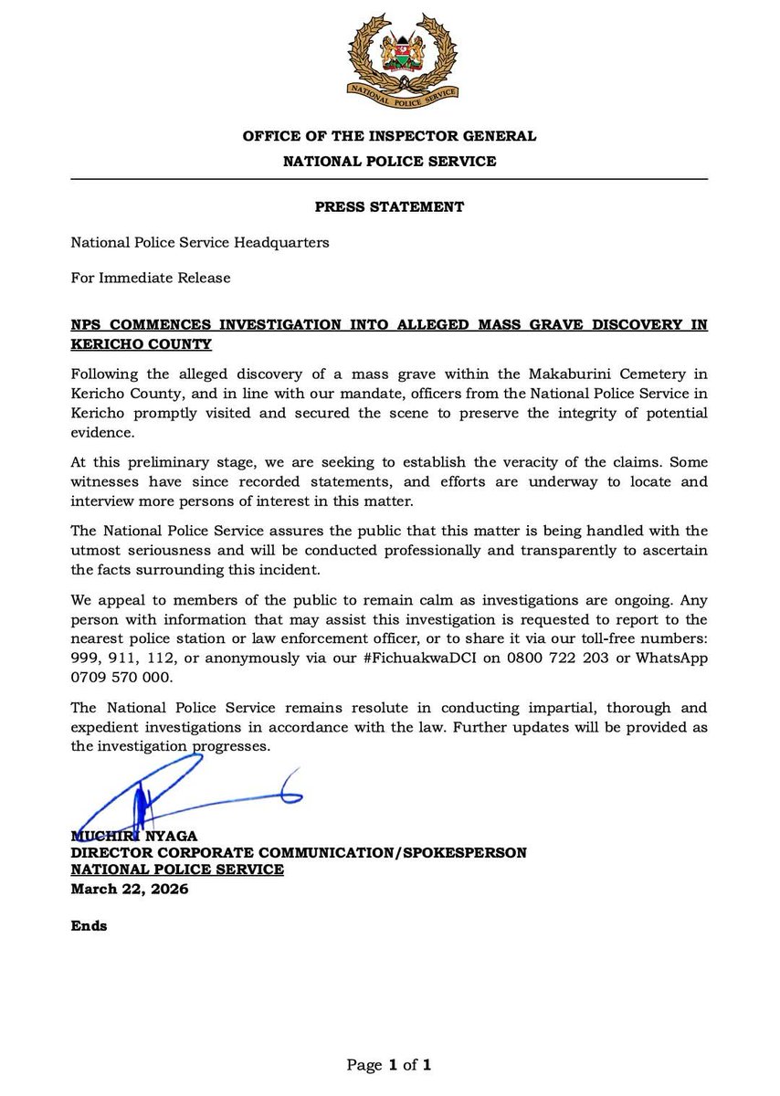 mo_sting_'s tweet photo. FROM NPS

PRESS STATEMENT: NPS COMMENCES INVESTIGATION INTO ALLEGED MASS GRAVE DISCOVERY IN KERICHO COUNTY https://t.co/PZMouI1vPF