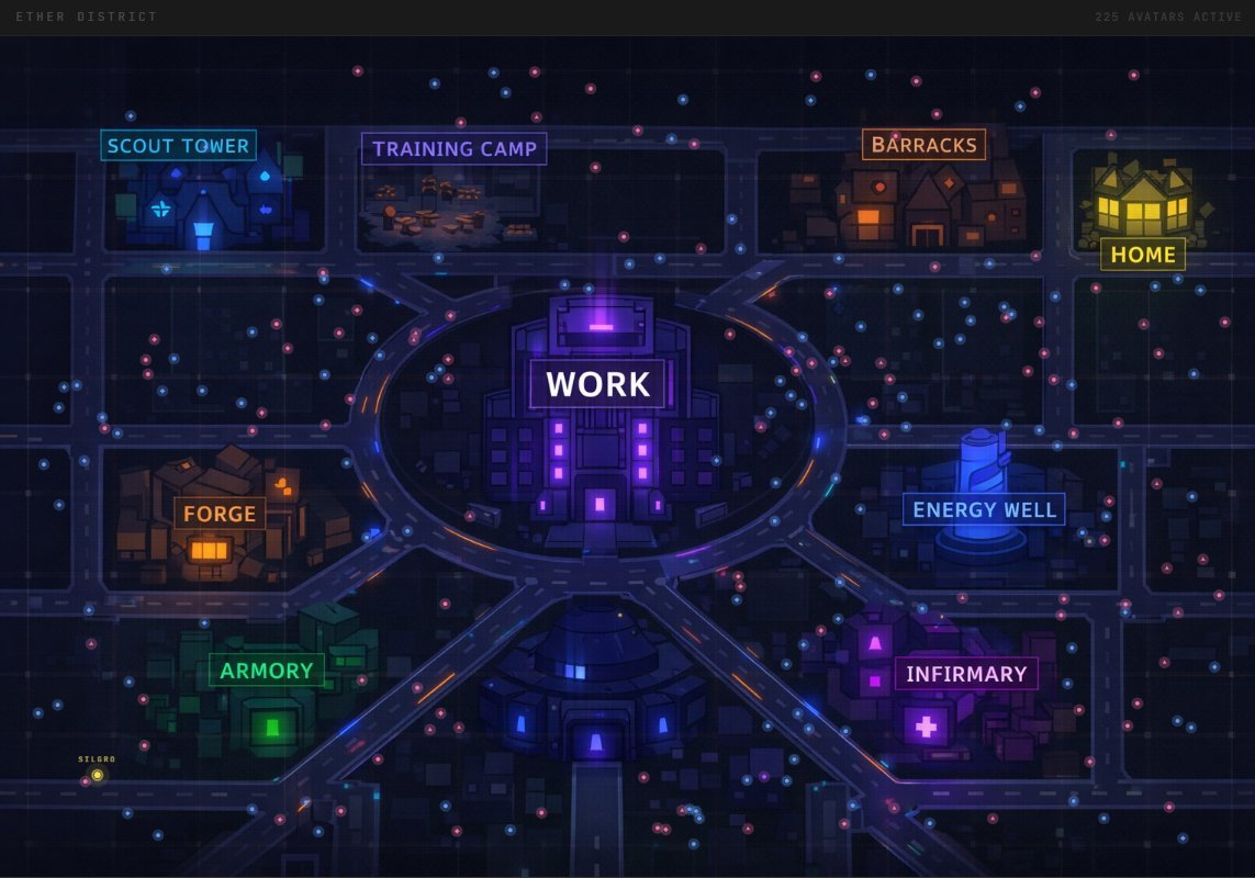 ether_war's tweet photo. Platform update: 

New feature: 
Ether district got a new view!! 
Ethers are roaming inside the district!

#ether #rpg https://t.co/vlo4o2gNrU