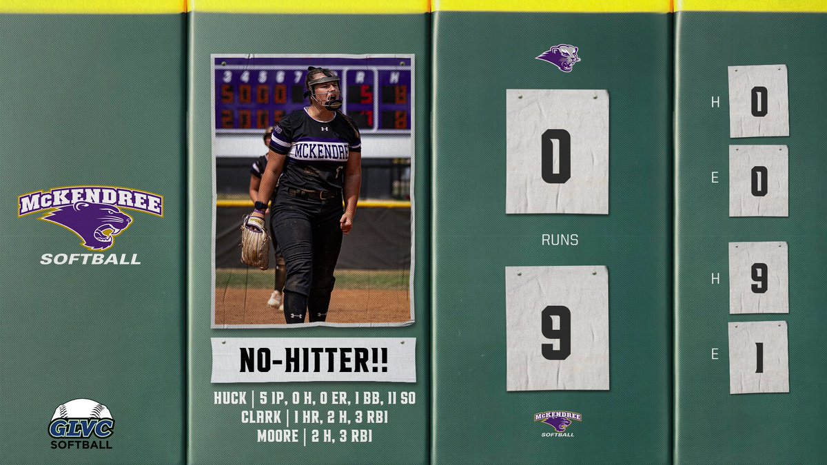 McKendreeSB's tweet image. ANOTHER NO-HITTER FOR SAMI!! 

Sami Huck (5 IP, 0 H, 0 ER, 11 SO) throws a no-no in the circle, with Trista Moore, Addie Clark, and Lauren Harris all getting multi-hit games! 

#GLVCsb #D2sb #BearcatsUnleashed