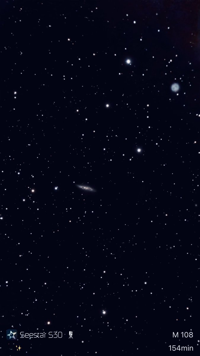 bexdejong's tweet photo. M108 - Surfboard Galaxy with bonus Owl Nebula. #seestars30 https://t.co/7Zm4IDBqwH
