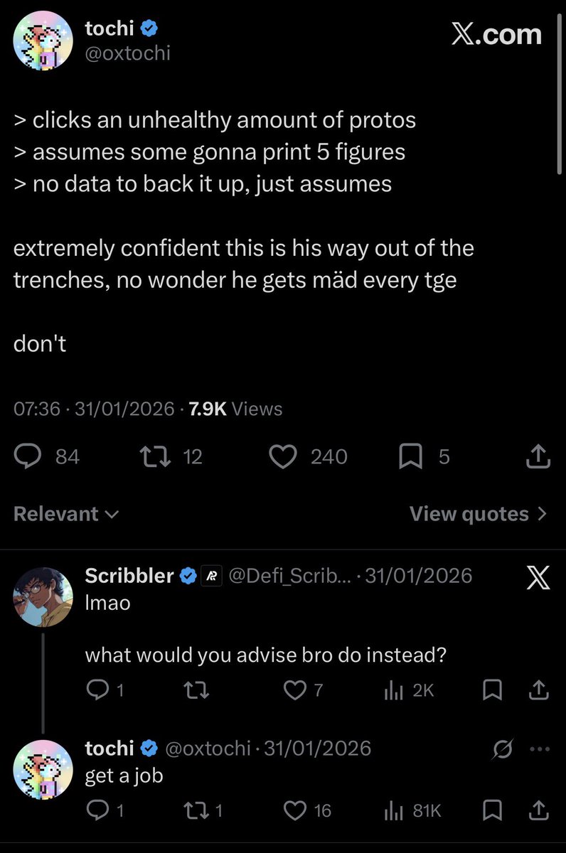 looks at the impressions on get a job vs main tweet <a href="/oxtochi/">tochi</a> 

that’s the alpha