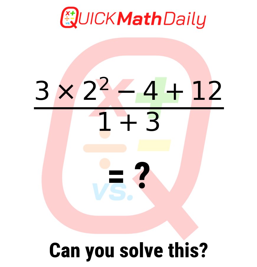 QuickMathDaily's tweet image. Time for some Mental Maths! 🕒

#StemEducation #QuickMathDaily #MathQuiz #MathIsFun #Mathematics #BrainTeaser #MathProblem #BrainTraining