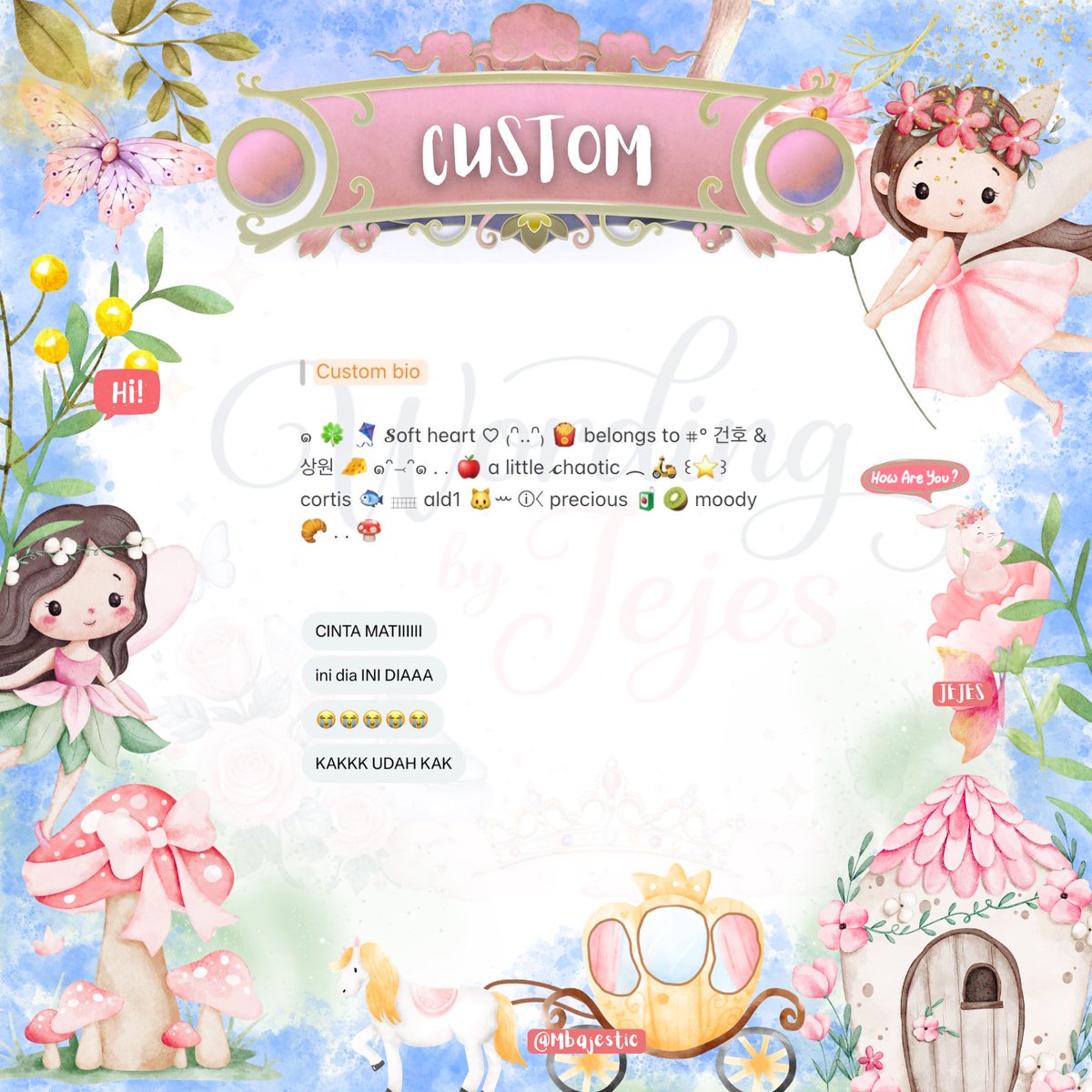 ✧ ｡ ʚ 🌷 🧁 order — update ｡｡ ❗🧾 ｡⊹

⌗ wording : bio custom 
⌗ type : fan account
⌗ status : done 

𐙚 𖥦 thank you so much 🍧🪞 ʚ . . 🍥