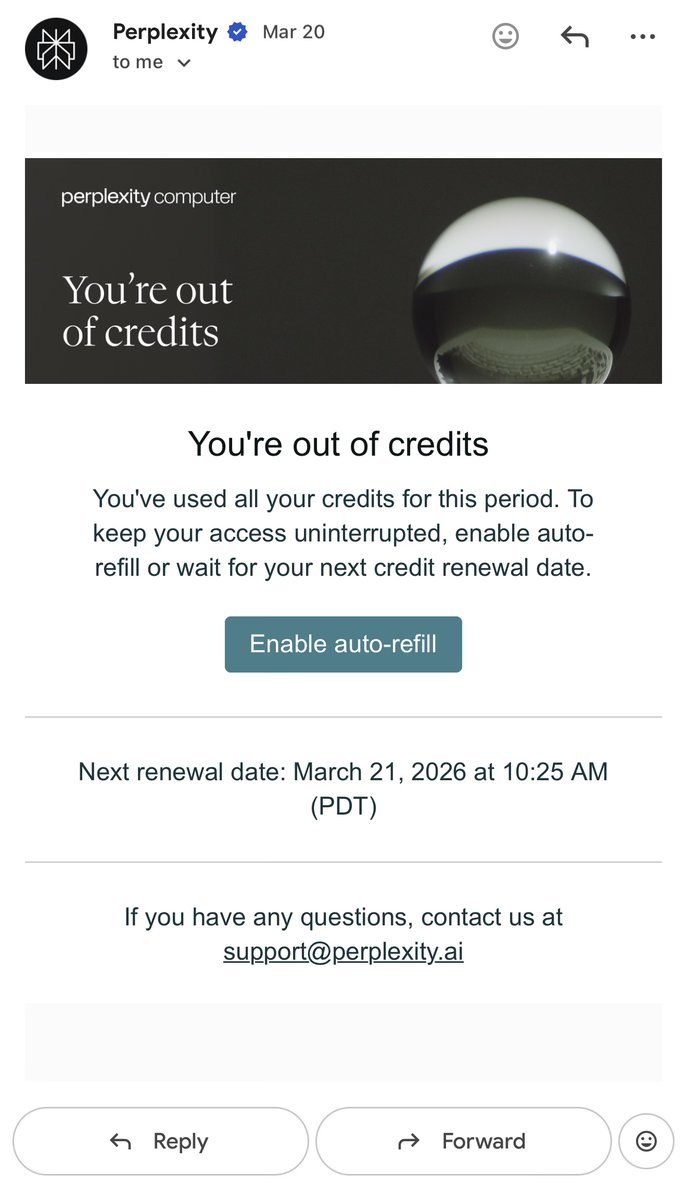 chitownredwing's tweet photo. @perplexity_ai 

After upgrading from Pro to Max, I used 49,000 credits (10,000 subscription+39,000 bonus). Today I was supposed to reload 10,000 credits for a new month... Instead I'm -39,000 credits. Absolutely ridiculous... Please resolve this for me bc the support bot can't https://t.co/KsYghPisxV