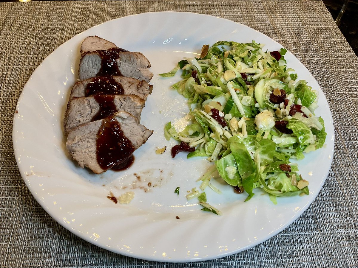 HammerHeadcases's tweet image. #dinner tonight raspberry glazed pork tenderloin, overcooked a bit, and a shaved Brussel sprouts, cranberry &amp;amp; white cheddar salad. Washed it all down with a chateauneuf du Pape.

#twittersupperclub #cook #cooking #Food #Foodies #wine #winelover #winos #vino