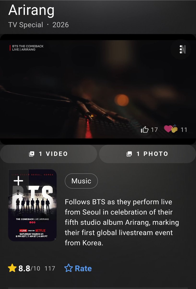 Army_Connect's tweet photo. ARMY 📢

Plz go drop a positive rating for BTS THE COMEBACK LIVE | ARIRANG on IMDB ‼️

Plz retweet to help spread the words so more ARMY can review. 

https://t.co/pQqjHDx0Td https://t.co/unB6SqaFVU