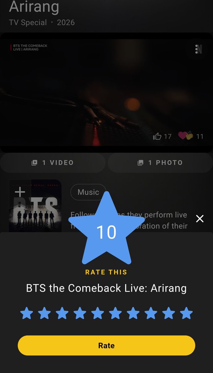 Army_Connect's tweet photo. ARMY 📢

Plz go drop a positive rating for BTS THE COMEBACK LIVE | ARIRANG on IMDB ‼️

Plz retweet to help spread the words so more ARMY can review. 

https://t.co/pQqjHDx0Td https://t.co/unB6SqaFVU