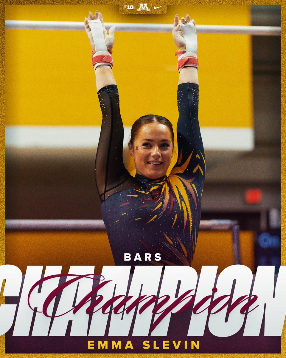 GopherWGym's tweet photo. 𝐁𝟏𝐆 𝐂𝐡𝐚𝐦𝐩 🏆

Emma Slevin wins a share of the Big Ten Uneven Bars Championship in her first year as a Gopher!

#Team52 | #AnchoredDown https://t.co/11AIPqJaix