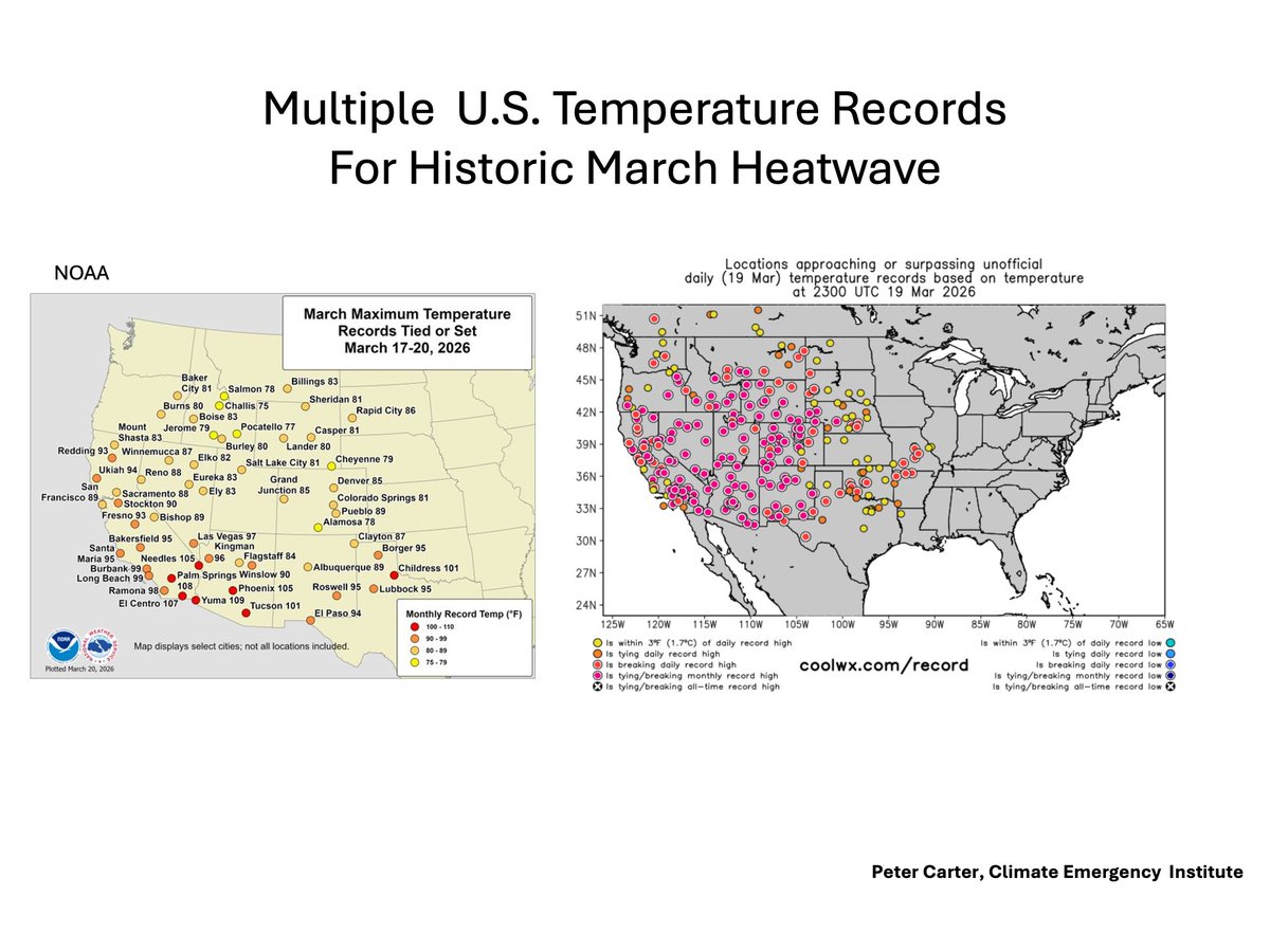 PCarterClimate's tweet image. THE HISTORIC WESTERN US HEAT -SO MANY RECORDS 
How the extent has spread from the South West
#heatwave #climatechange. #globalwarming