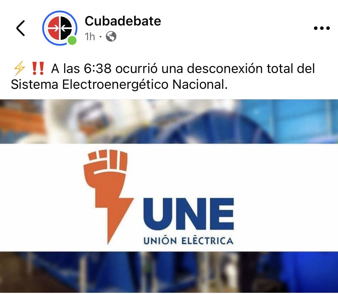 yosoyliborio's tweet image. 🚨‼️⚡️Desconexión total del Sistema Electroenergético Nacional en #CubaEstadoFallido.
#SOSCuba #SEN #Cuba
#Oskuristán #Apagonia