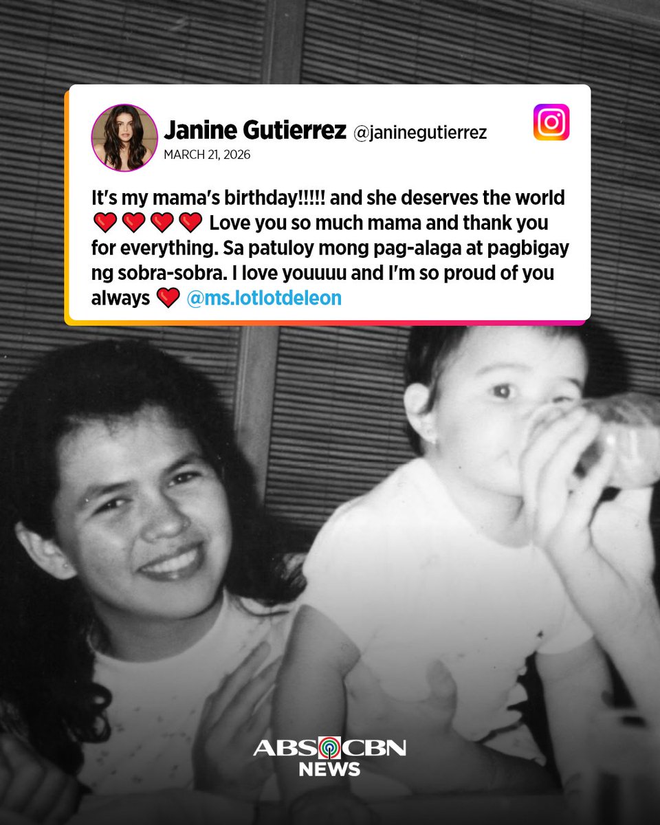 Happy birthday to Lotlot!🎂

Actress Janine Gutierrez wrote a heartfelt birthday message to veteran actress and her mom, Lotlot de Leon.