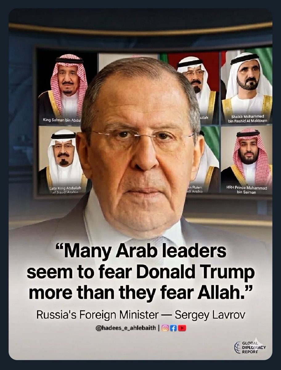 FaiNomady's tweet photo. "Kebanyakan pemimpin Arab terlihat lebih takut pada Trump dibanding takut pada Allah."
(Sergey Lavrov, Menlu Rusia) https://t.co/zdhbpQIV4P