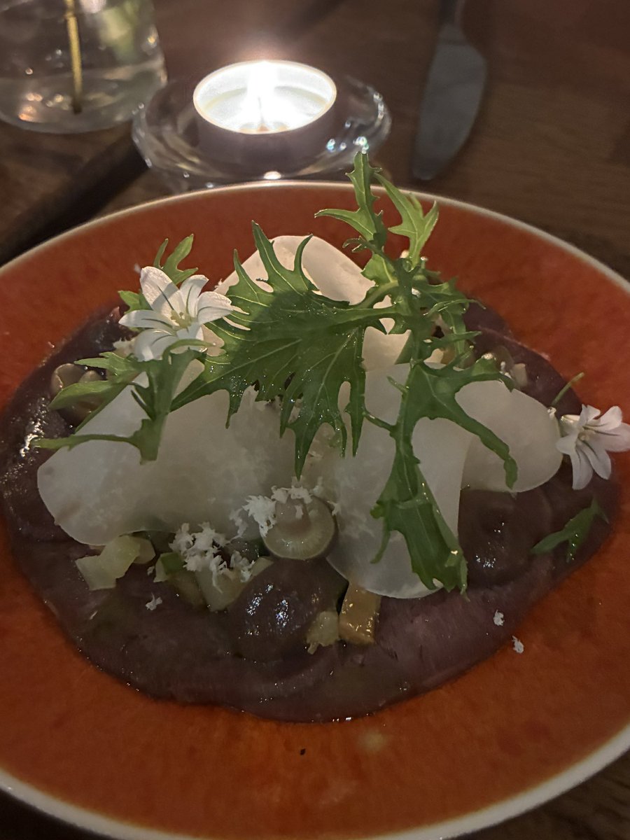 JonathanOliv71's tweet photo. Another wonderful meal in @VolpeNeraDublin. Needed a pick-me-up with a few health issues and @Barrysun7 and team delivered. An off menu ox-tongue carpaccio, rabbit cavatelli starter &amp; salt marsh lamb main. Exquisite and enhanced with a wonderful Viognier. @MichelinGuideUK https://t.co/lk3VH8cvO0