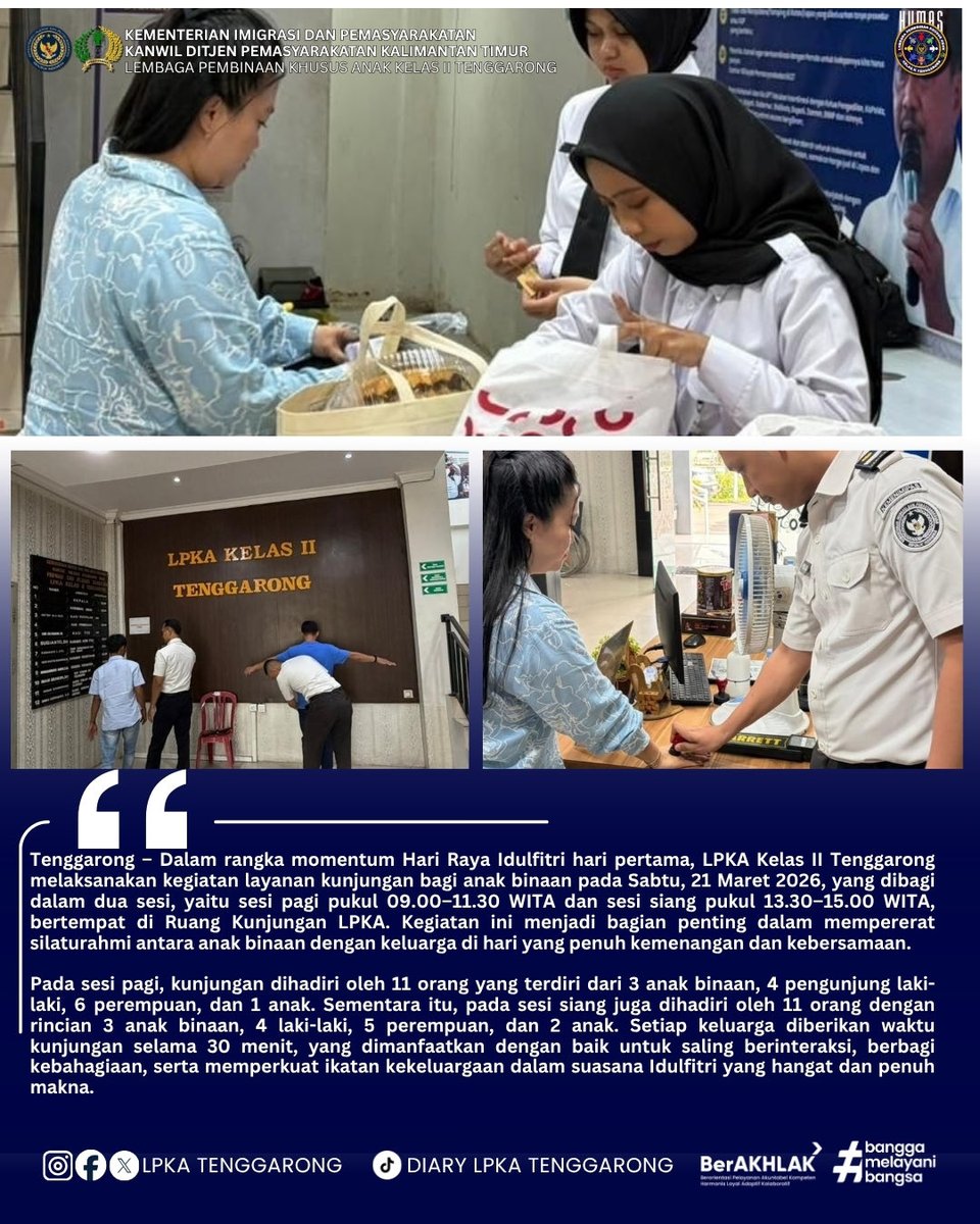 lpka_tenggarong's tweet image. Kunjungan Idulfitri Hari Pertama, Hangatkan Silaturahmi di LPKA Tenggarong

#Kemenimipas
#guardandguide
#ditjenpas
#pemasyarakatan
#LPKATenggarong