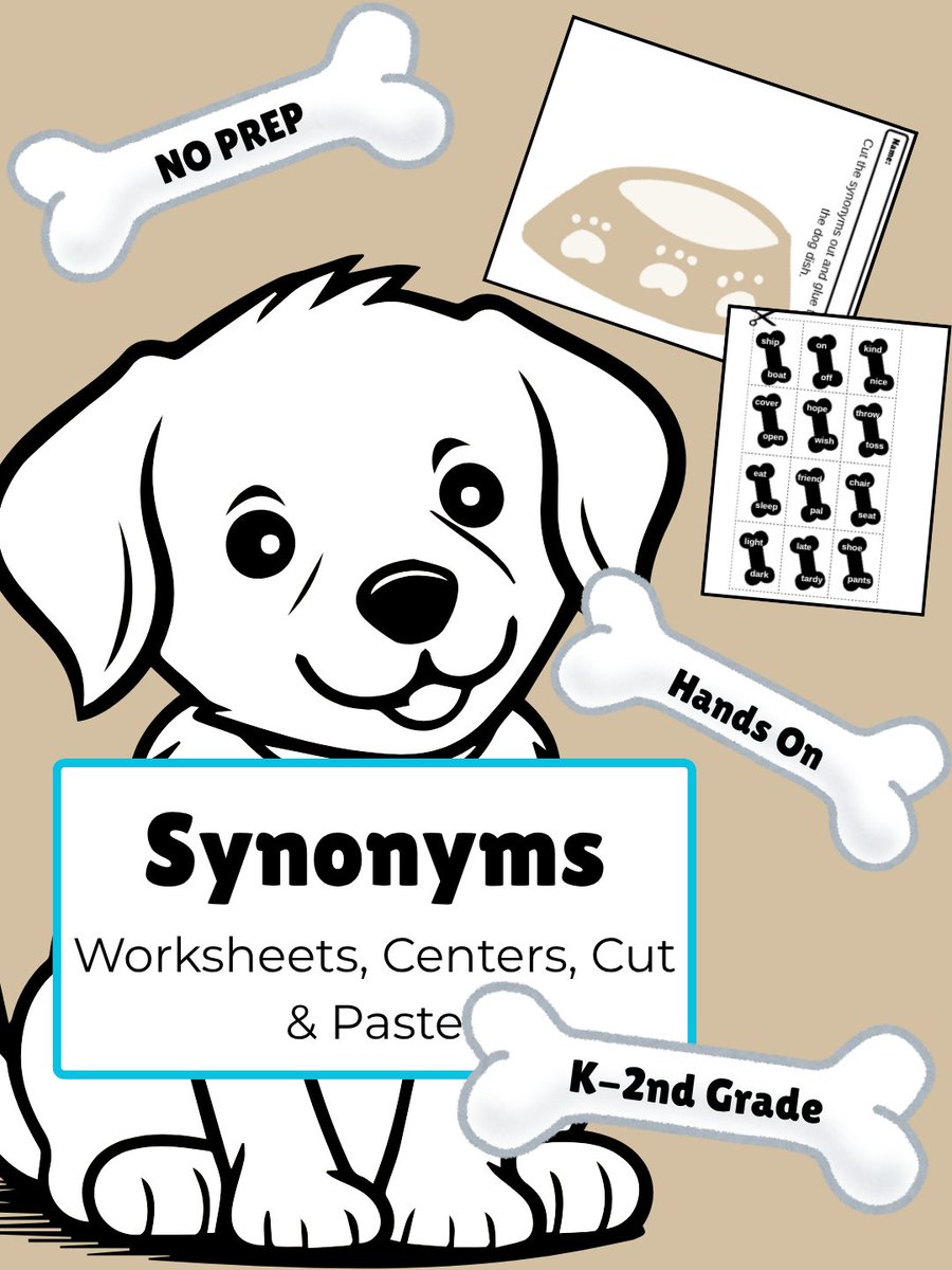 MrsBley's tweet photo. K-2nd grade teachers! 🎉 Super excited about this Synonym Worksheets Center. It's a cut-and-paste activity that makes learning synonyms a blast. Check it out! https://t.co/jnqLLEt5qC #Teaching https://t.co/5tbbtSpkP3