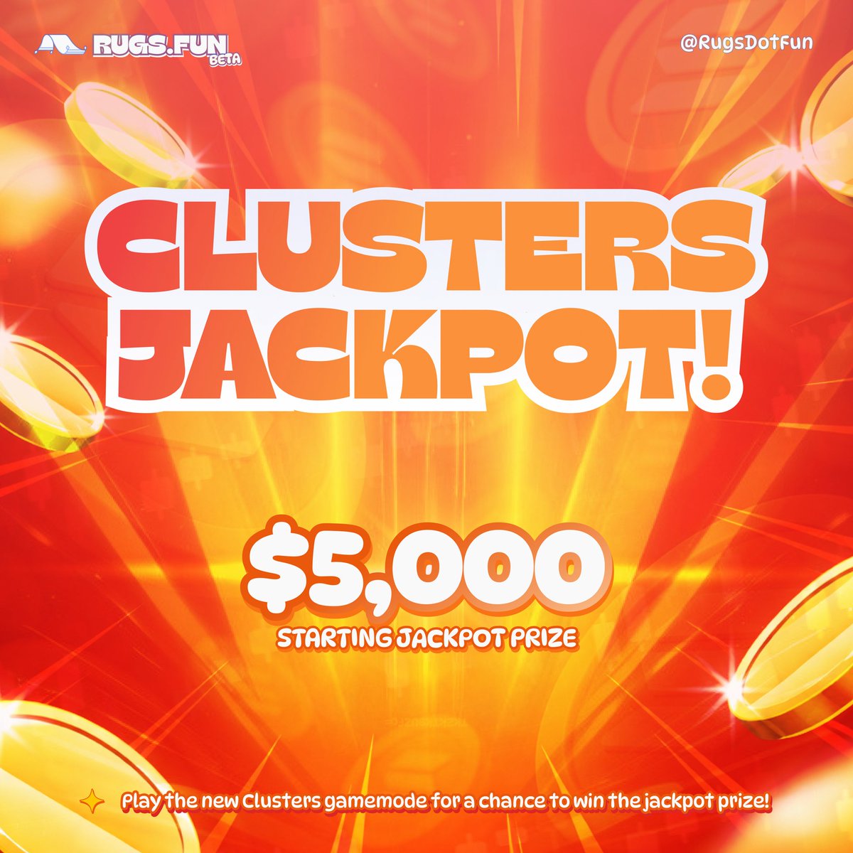 🎰 CLUSTERS LIVE NOW + $5,000 PROGRESSIVE JACKPOT

Our newest gamemode, Clusters, is now live with a brand new Jackpot Event! Match groups of pattern tiles together to win SOL multipliers, and work your way into hitting a big set of Bonus Spins! Max win is 1000x, up to 1000 SOL!