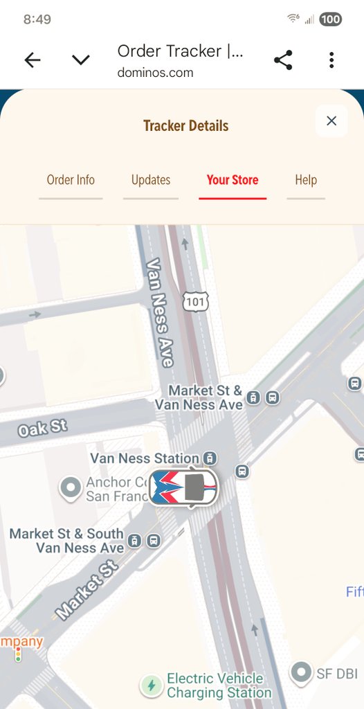 Ordered a pizza for delivery and my driver is currently in SF. I live in NY.