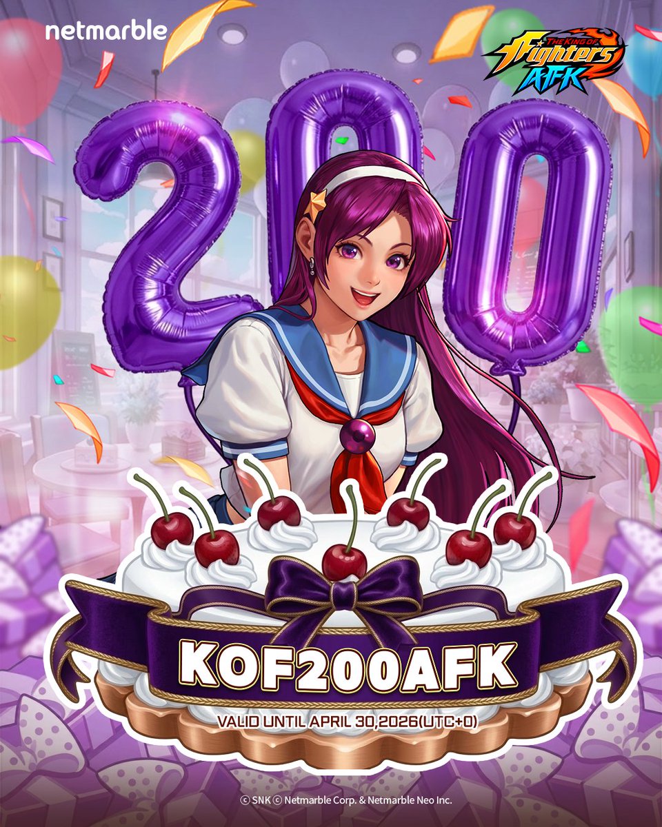 kof_afk's tweet photo. 🎂 KOF AFK 200th Day Celebration!
Thank you to all our players for being with us on this journey!
We’ve prepared a special reward just for you!
Log in now and claim your reward!
👉 https://t.co/nTUiIgBcMR
#TheKingOfFightersAFK
#KOFAFK
#200Days https://t.co/HPuVspCKOk