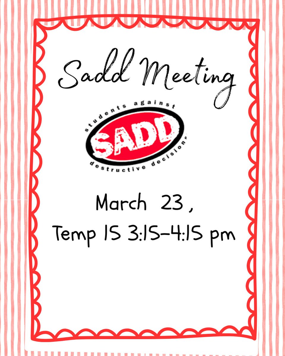 AgainstSADD's tweet photo. Hey Raiders! This Monday, March 23, SADD will be having a meeting where we’ll begin assembling our Prom Promise trinkets and candy goodie bags. This will require a lot of people so we encourage everyone to invite new people. Service hours will be provided. Hope to see you there! https://t.co/V6weRUhE2P