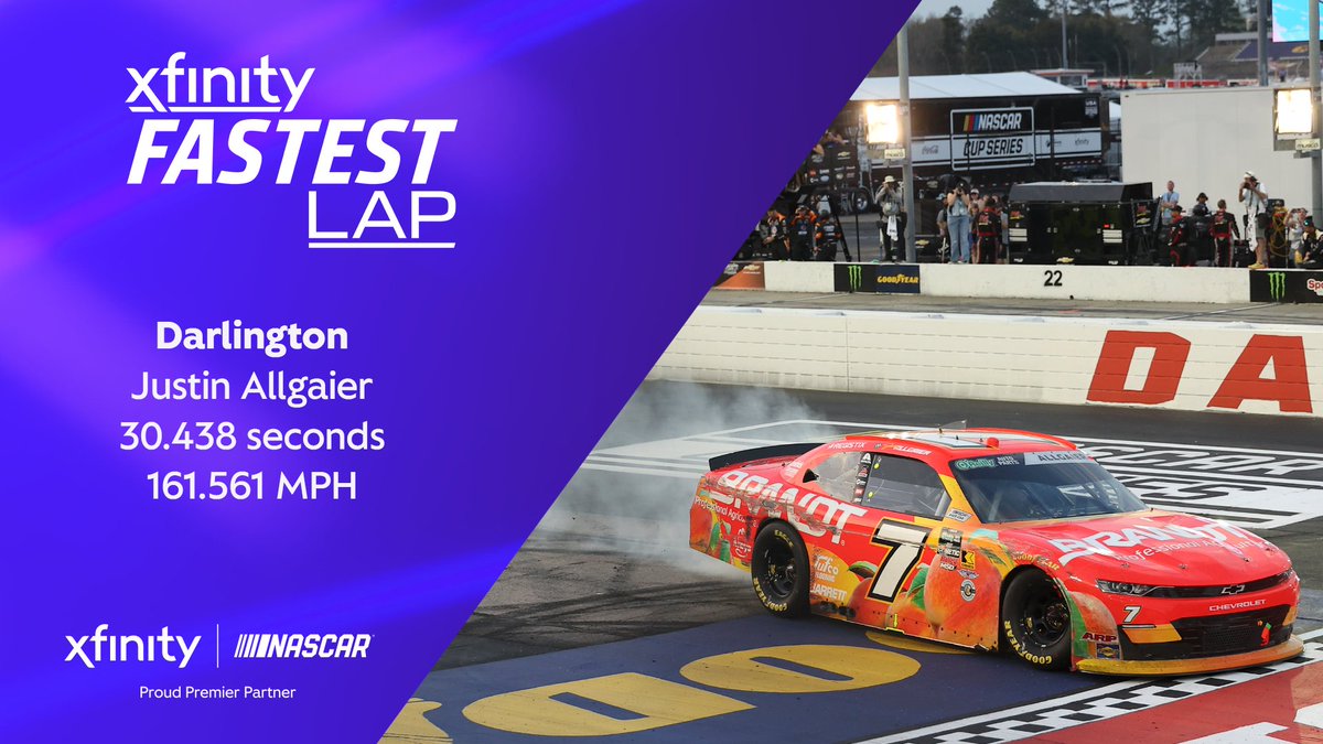 XfinityRacing's tweet photo. That final restart was an absolute peach.

Justin Allgaier had the @NASCAROReillyAP Xfinity #FastestLap for the first time in 2026 at @TooToughToTame. https://t.co/q6z00G4Fn7