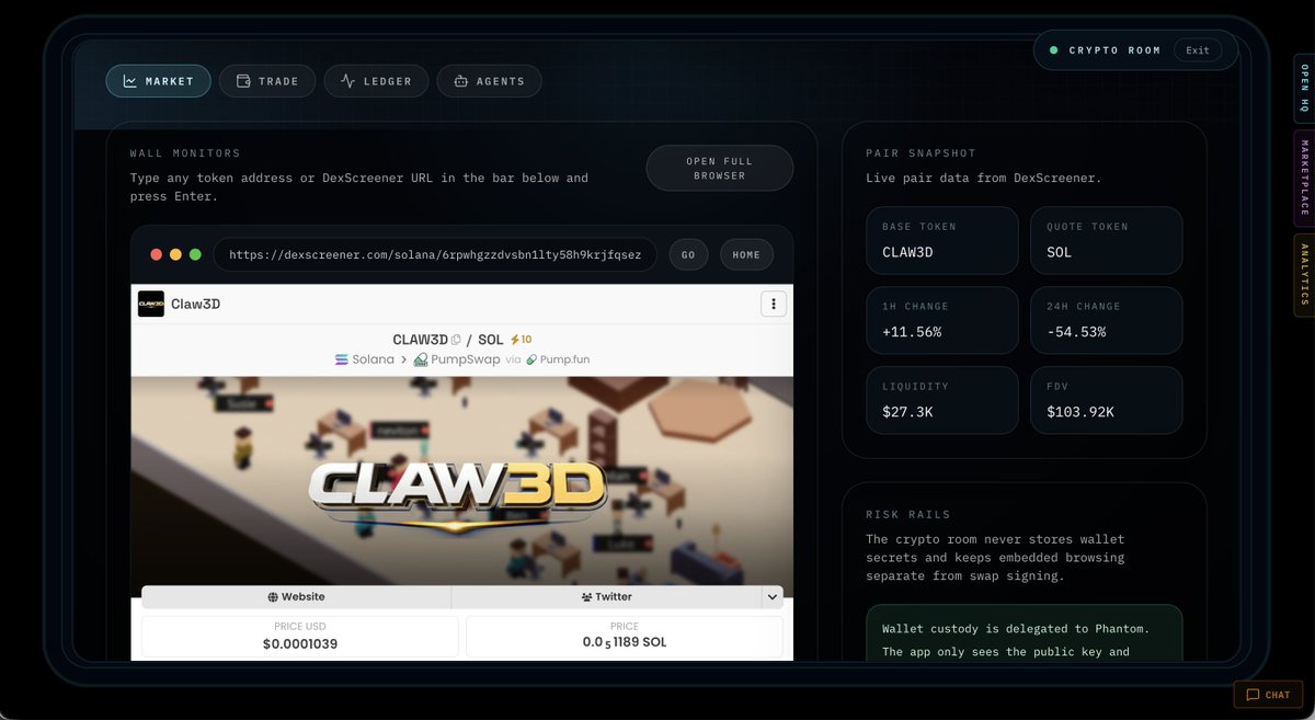 iamlukethedev's tweet photo. Trading inside the 3D office.

Not dashboards.
Not tabs.

Inside your workspace.

Agents executing for you.

Still cooking… making sure everything is solid and safe.

Aiming to release early next week 👀